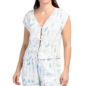 Cynthia Rowley Linen Front Tie Sleeveless Blouse Size L